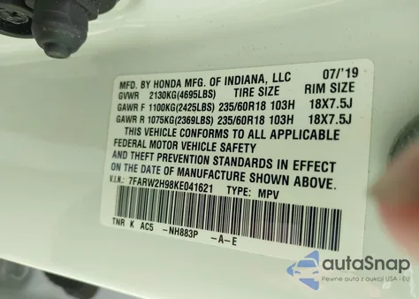 2019 Honda Cr-V Touring from USA, damaged, VIN 7FARW2H98KE041621